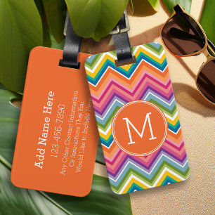 Colorful Chevron Pattern with Monogram Luggage Tag
