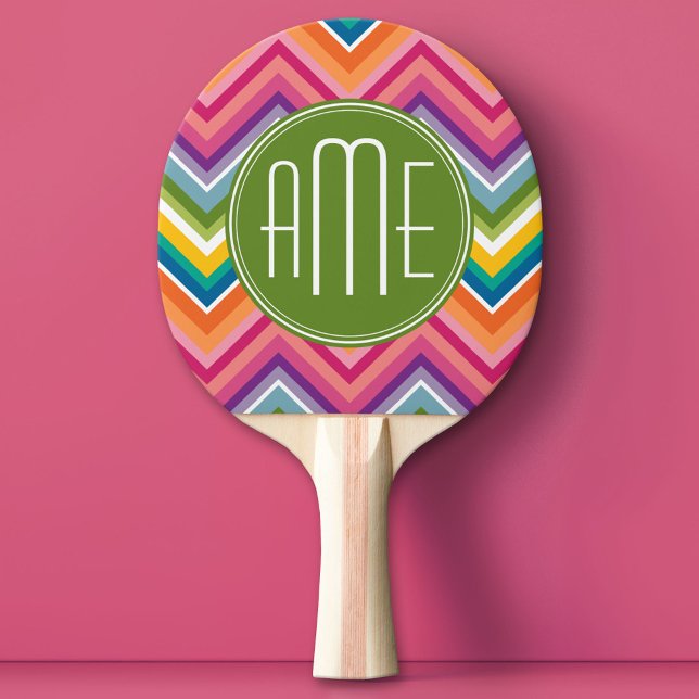 Colorful Chevron Pattern with Monogram Ping Pong Paddle (Custom Pink Pong Paddle)