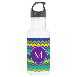 Colorful Chevron Pattern With Monogram Water Bottle