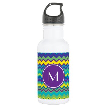 Colorful Chevron Pattern With Monogram Water Bottle by RosaAzulStudio at Zazzle