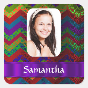 Colorful chevron photo template square sticker