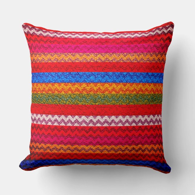 Colorful Chevron Stripes Leather Look #42 Throw Pillow (Front)