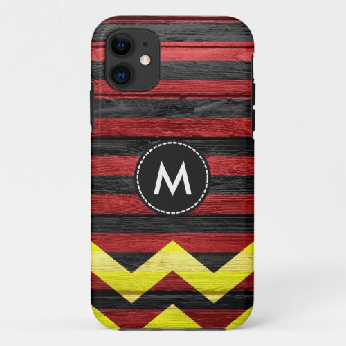 Colorful Chevron Stripes On Wood 10 iPhone 11 Case