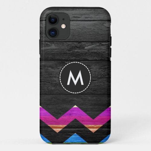 Colorful Chevron Stripes On Wood 11 iPhone 11 Case