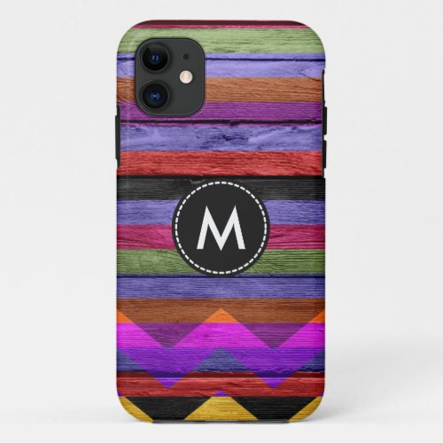 Colorful Chevron Stripes On Wood 12 iPhone 11 Case