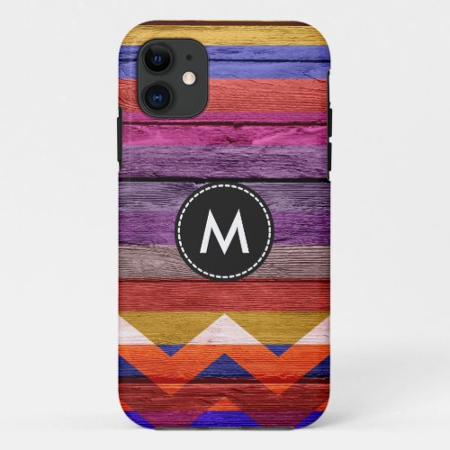 Colorful Chevron Stripes On Wood 14 iPhone 11 Case