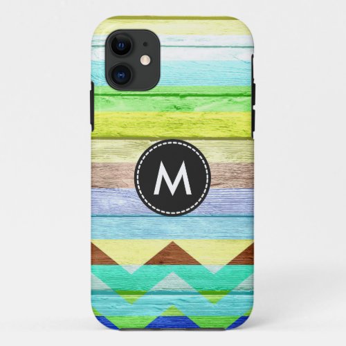 Colorful Chevron Stripes On Wood 15 iPhone 11 Case