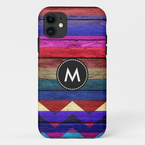 Colorful Chevron Stripes On Wood 16 iPhone 11 Case