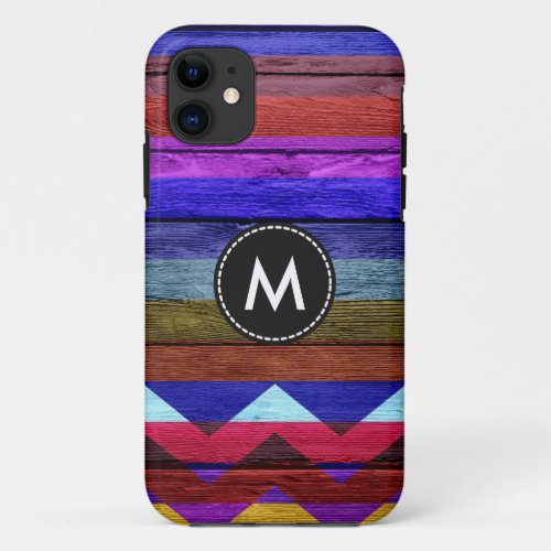 Colorful Chevron Stripes On Wood 17 iPhone 11 Case