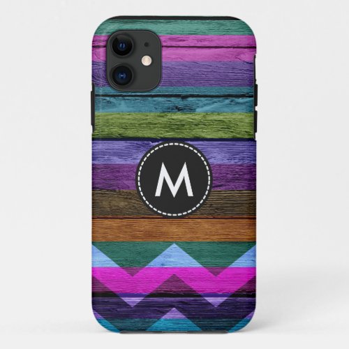 Colorful Chevron Stripes On Wood 18 iPhone 11 Case
