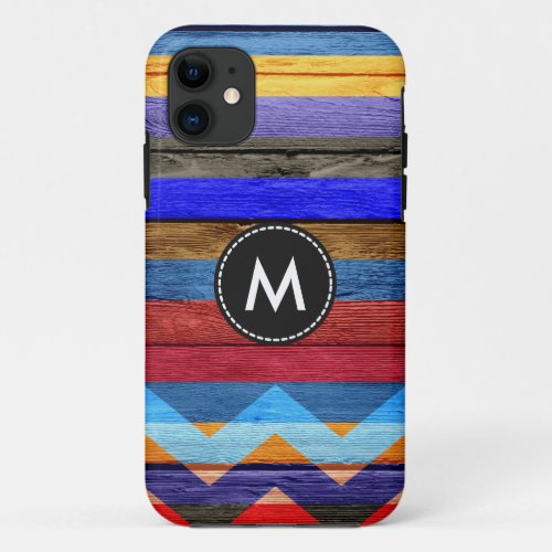 Colorful Chevron Stripes On Wood 19 iPhone 11 Case