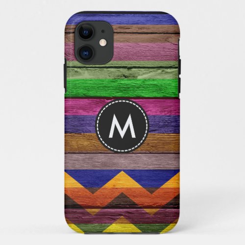 Colorful Chevron Stripes On Wood 20 iPhone 11 Case