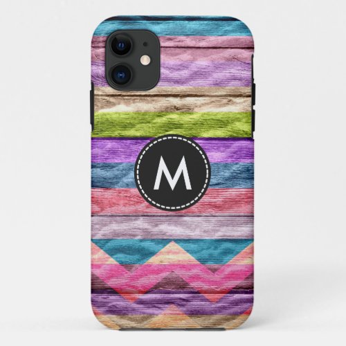 Colorful Chevron Stripes On Wood 2 iPhone 11 Case