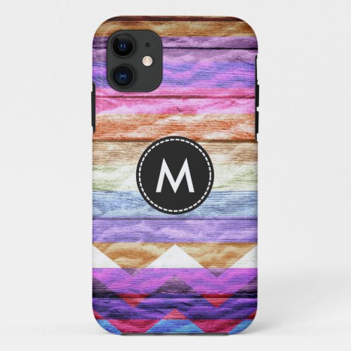 Colorful Chevron Stripes On Wood 3 iPhone 11 Case