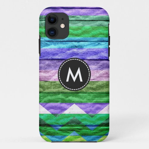 Colorful Chevron Stripes On Wood 4 iPhone 11 Case