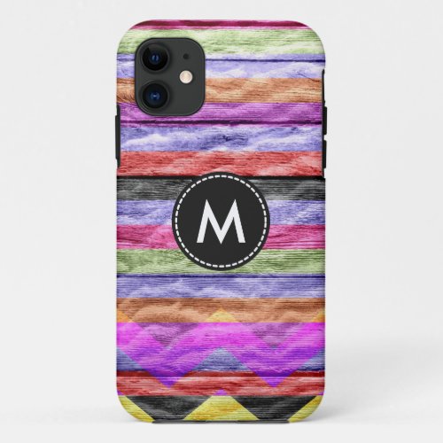 Colorful Chevron Stripes On Wood 5 iPhone 11 Case