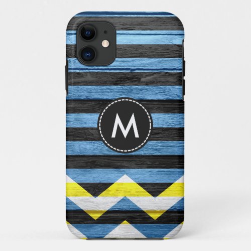 Colorful Chevron Stripes On Wood 6 iPhone 11 Case