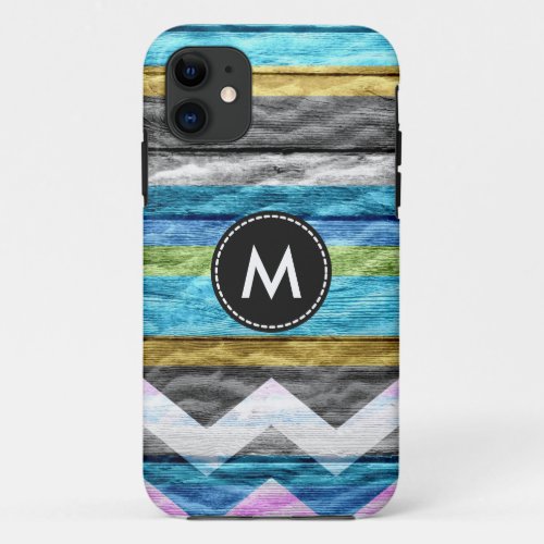Colorful Chevron Stripes On Wood 7 iPhone 11 Case