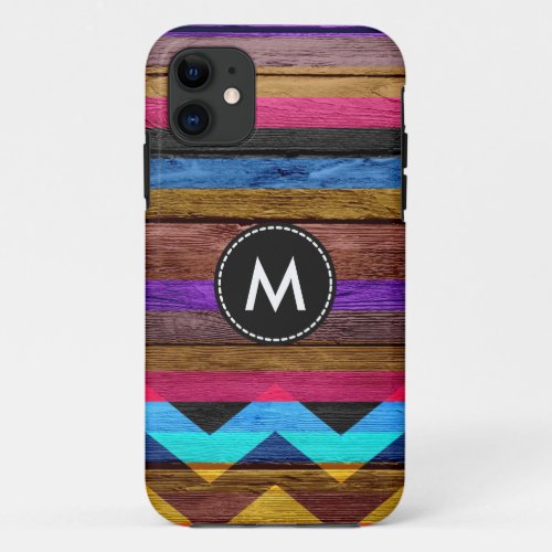 Colorful Chevron Stripes On Wood 8 iPhone 11 Case