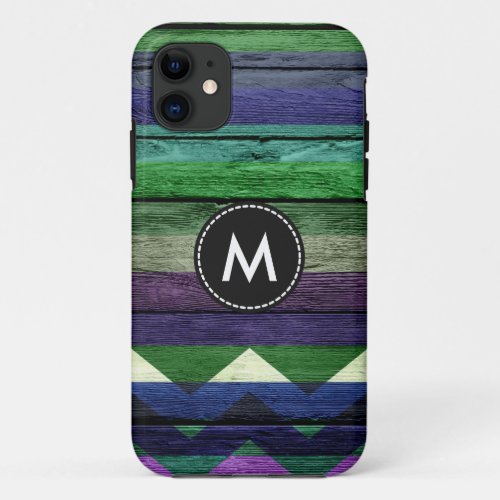 Colorful Chevron Stripes On Wood 9 iPhone 11 Case