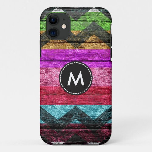 Colorful Chevron Stripes Vintage 10 iPhone 11 Case