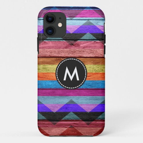 Colorful Chevron Stripes Wood 2 iPhone 11 Case