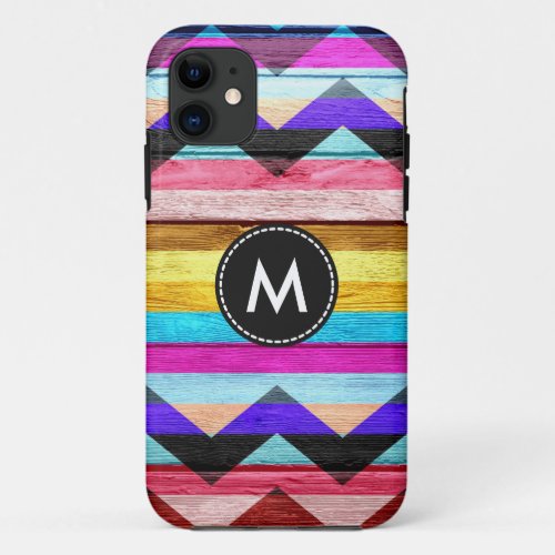 Colorful Chevron Stripes Wood 3 iPhone 11 Case
