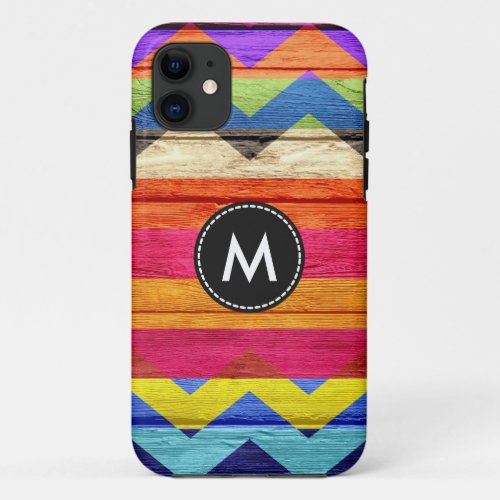 Colorful Chevron Stripes Wood 4 iPhone 11 Case