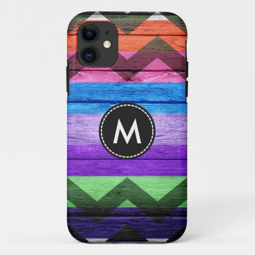 Colorful Chevron Stripes Wood 5 iPhone 11 Case