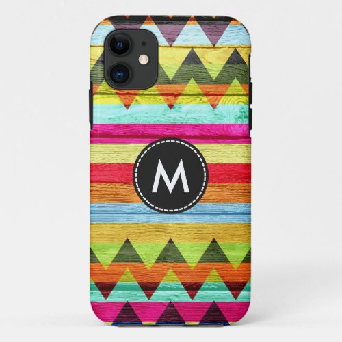 Colorful Chevron Stripes Wood 6 iPhone 11 Case