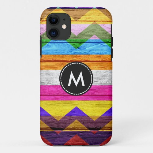 Colorful Chevron Stripes Wood 7 iPhone 11 Case