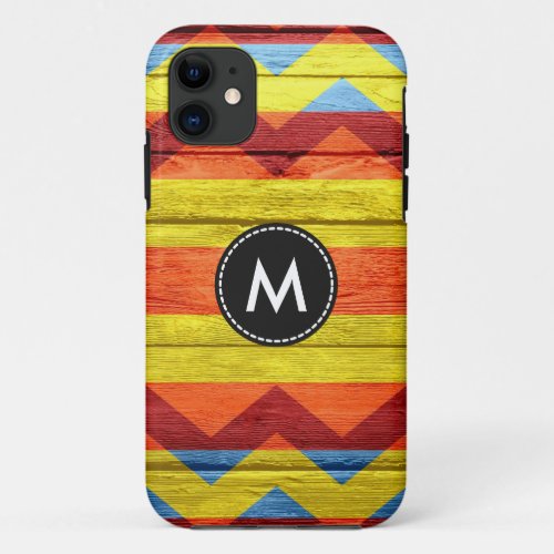 Colorful Chevron Stripes Wood 8 iPhone 11 Case