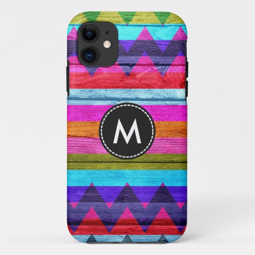 Colorful Chevron Stripes Wood 9 iPhone 11 Case