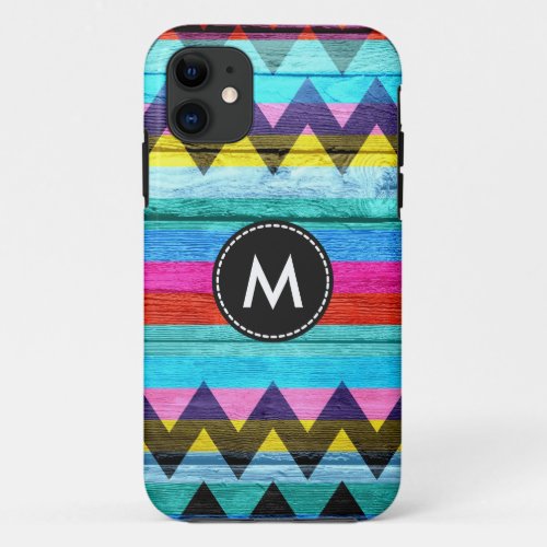 Colorful Chevron Stripes Wood iPhone 11 Case