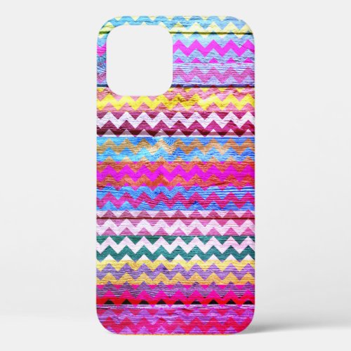 Colorful Chevron Stripes Wood Look 3 iPhone 12 Pro Case