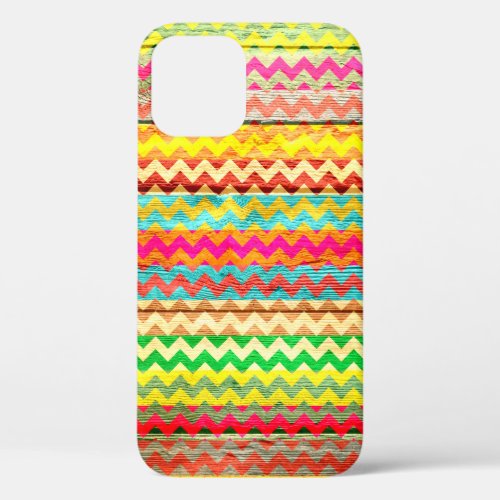 Colorful Chevron Stripes Wood Look iPhone 12 Pro Case