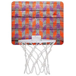 Colorful Chevron Stripes Wood Vintage #18 Mini Basketball Hoop