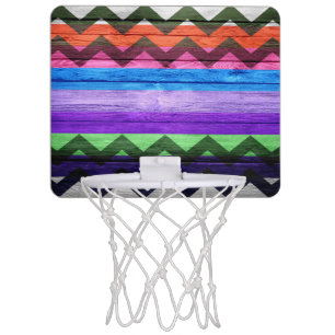 Colorful Chevron Stripes Wood Vintage #3 Mini Basketball Hoop