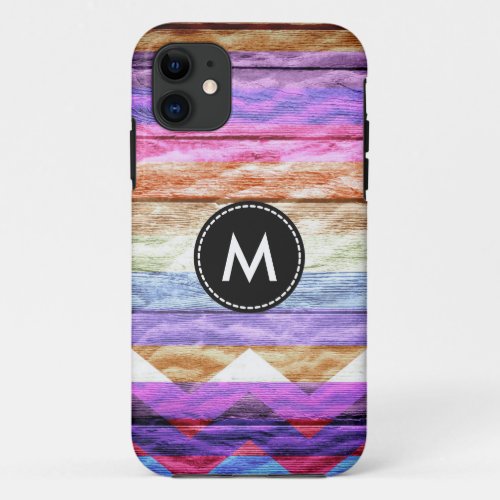 Colorful Chevron Stripes Wood Vintage 7 iPhone 11 Case