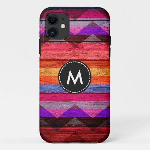 Colorful Chevron Stripes Wood Vintage iPhone 11 Case