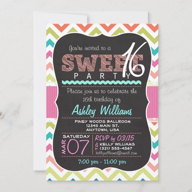 Colorful Chevron Sweet 16 Birthday Girl Invitation (Front)