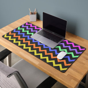 Colorful Chevron Vibrant Cool retro Fun Pattern Desk Mat