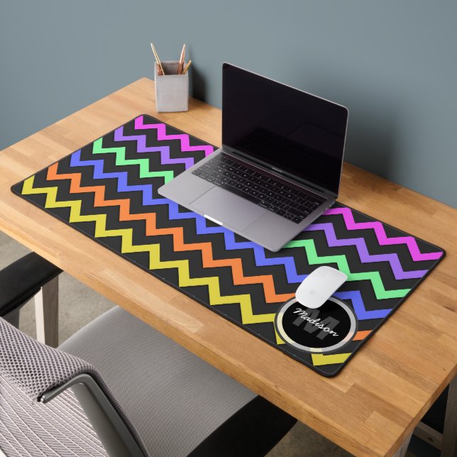 Colorful Chevron Vibrant Cool retro Monogram Desk Mat (Office 2)