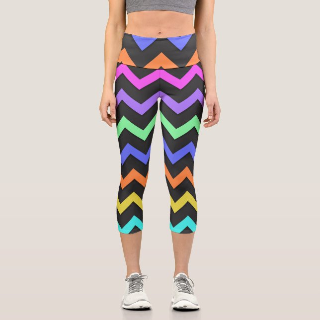 Colorful Chevron Vibrant Cool Summer Fun Pattern Capri Leggings (Front)