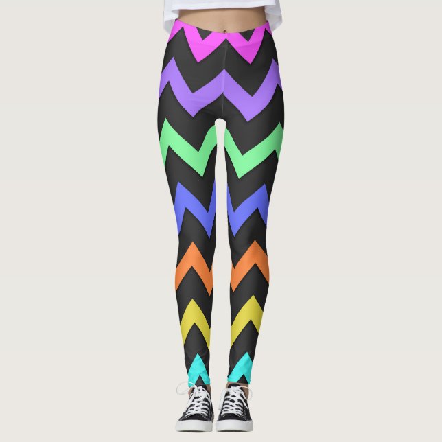 Colorful Chevron Vibrant Cool Summer Fun Pattern Leggings (Front)