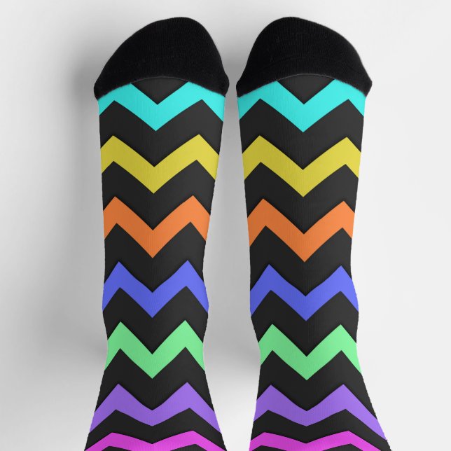 Colorful Chevron Vibrant Cool Summer Fun Pattern Socks (Top)