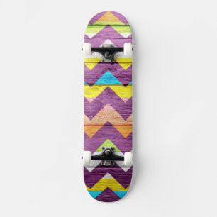 Colorful Chevron Wood Abstract #4 Skateboard