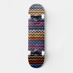 Colorful Chevron Wood Abstract #5 Skateboard