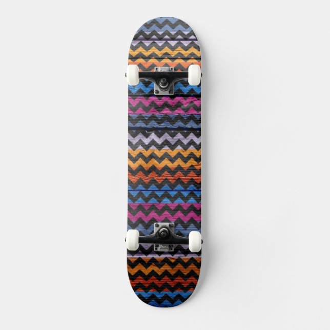 Colorful Chevron Wood Abstract #5 Skateboard (Front)