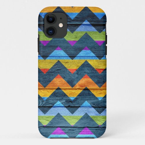 Colorful Chevron Wood Abstract iPhone 11 Case